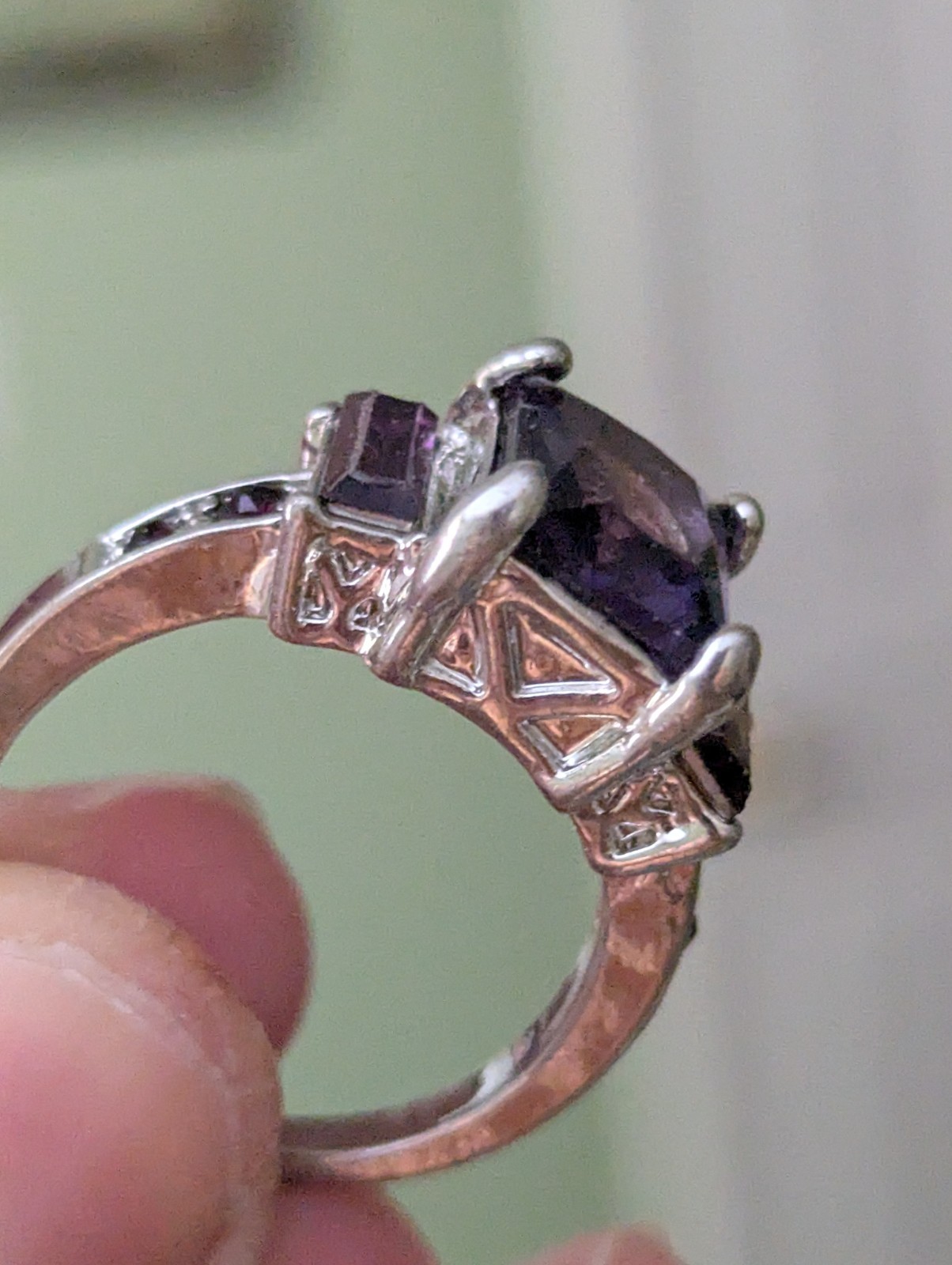 Purple Rectangular Studded Rhinestone Ring - image 12