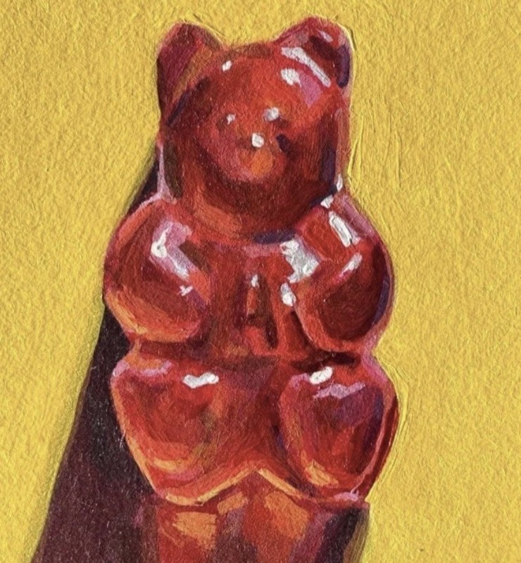 red gummy bear (2/3) aceo art card original signed 2.5x3.5
