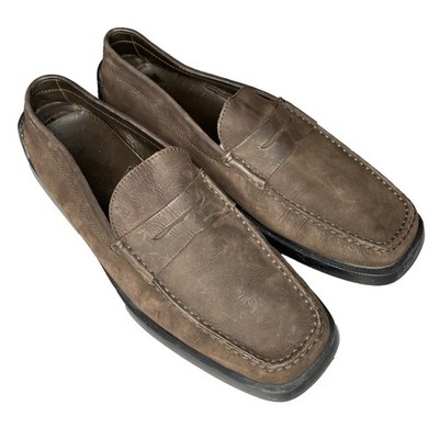 TOD'S Driving Penny Loafer Shoes Brown Nubuck Suede Slip-On Square Toe Mens 12
