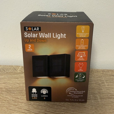 SOLAR Solar Wall Light Up and Down LED Wandleuchte 2er Pack schwarz warmweiß