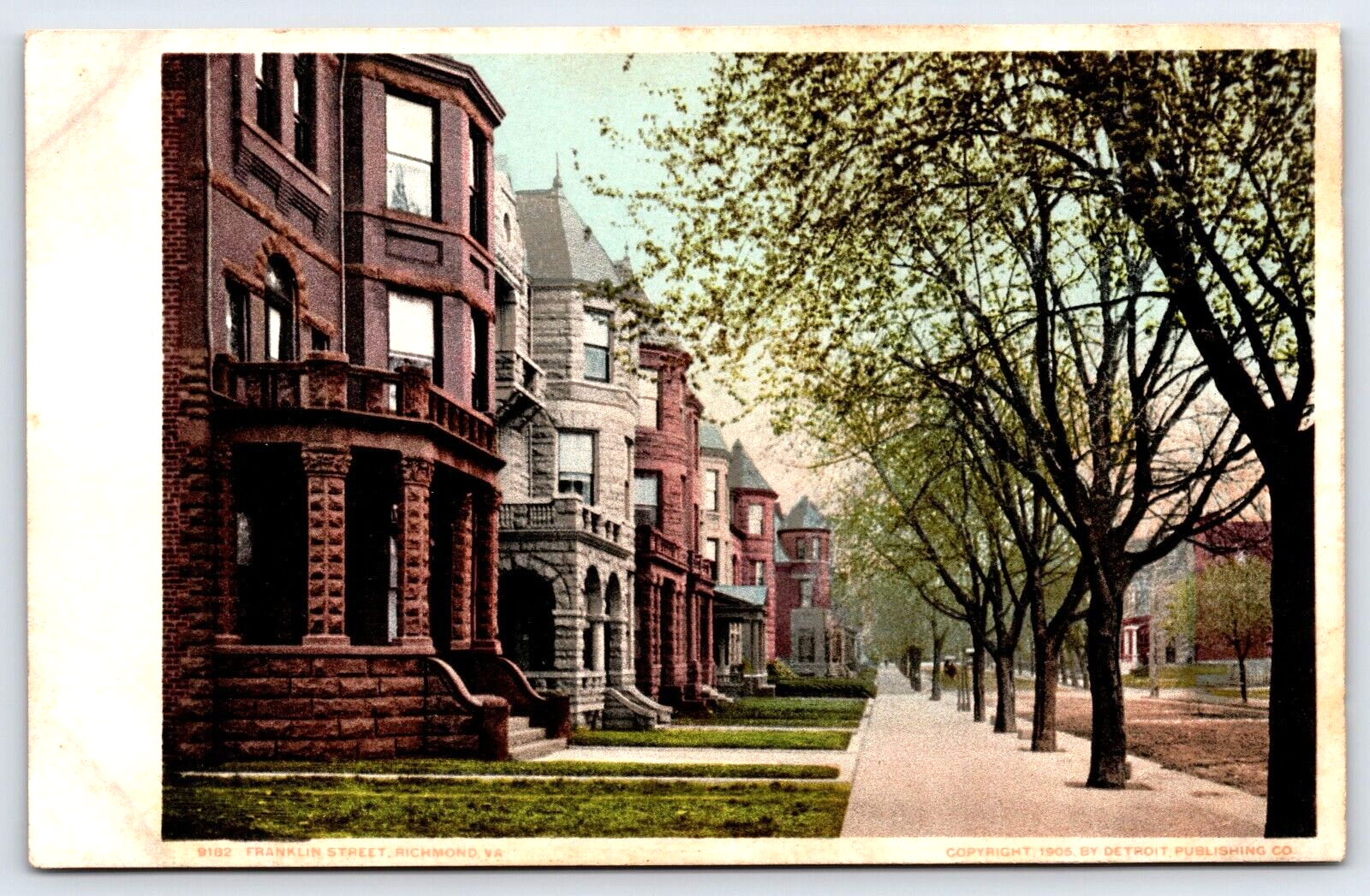 Original Old Vintage Outdoor Postcard Franklin Street Houses Richmond Virginia