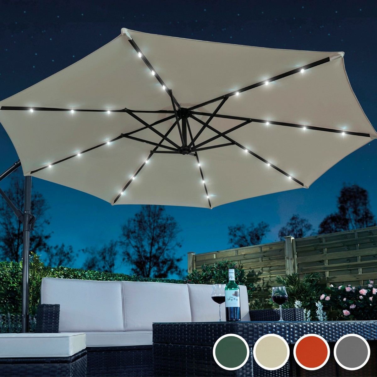 Garden Gear Cantilever Banana Sun Shade LED Parasol Patio 2.7m Hanging  Umbrella | eBay