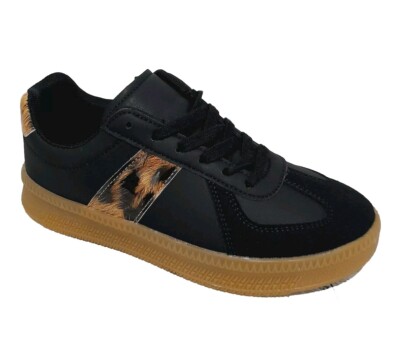 Damenschuhe schwarz Turnschuhe Leopardendetail Schnürschuhe Plateau Größe