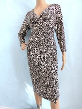 LAUREN RALPH LAUREN Size 10 Black & White Geom 3/4 Sleeve Jersey Mock-wrap Dress