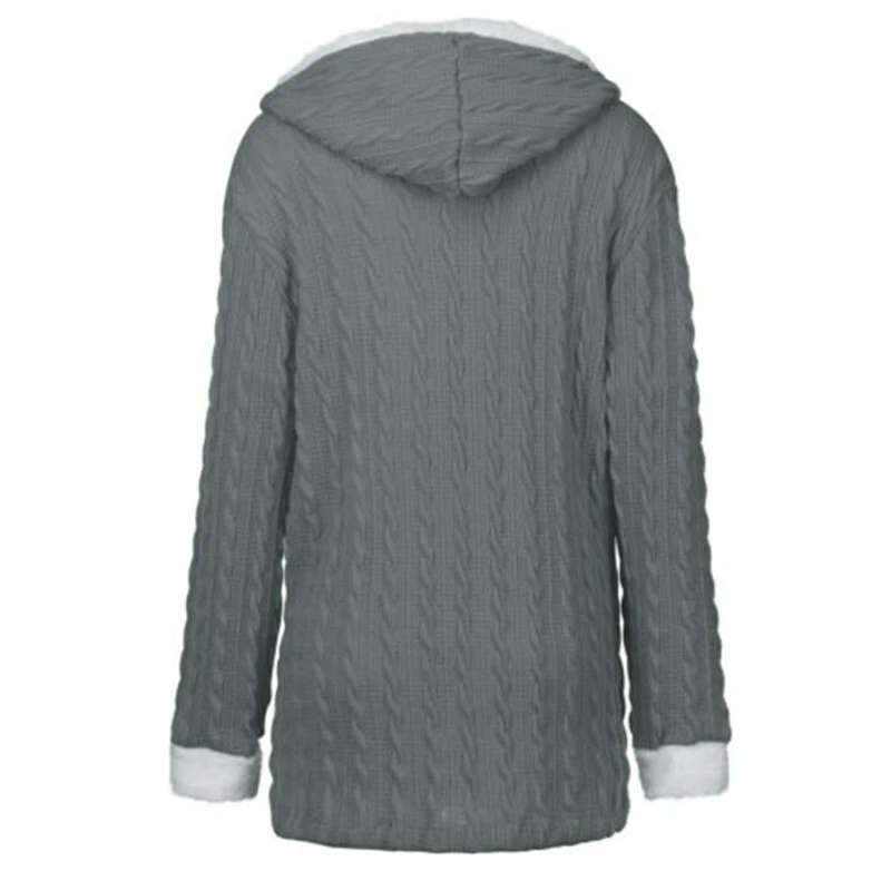 Women's Warm Hooded Knit Sweater Cardigan Coat Long Sleeve Outwear Winter Jacket - Image 3 of 4