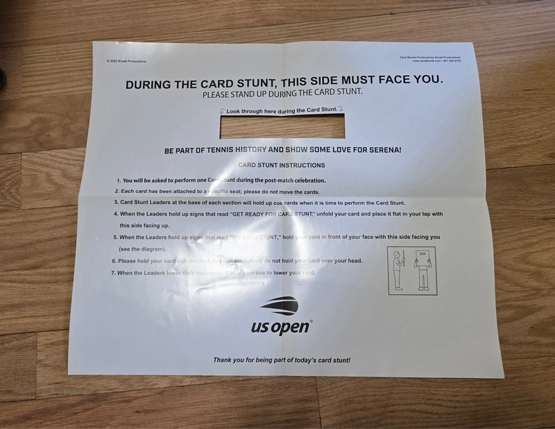 US Open Card Stunt card from Serena Williams final US Open in 2022 RARE