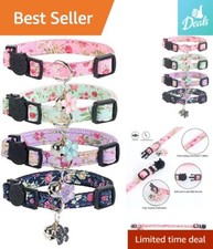 Adjustable Breakaway Cat Collar Set - 4 Pack with Bell - Cute Flower Design
