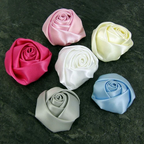 10 Big 60mm 2.4" 3D Rose Buds 75mm Satin Ribbon Handmade Eco Quality Gift