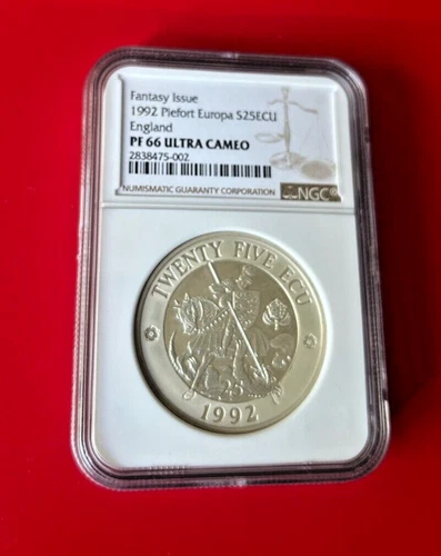 FANTASY ISSUE 1992 PLEFORT EUROPA S25 ECU ENGLAND NGC PF 66 UC LARGE SILVER