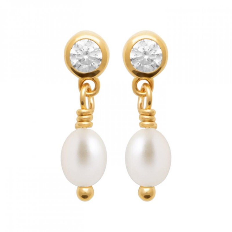 Boucles d'oreilles pendantes perle et zirconium en plaqué or 750/000 pour femme