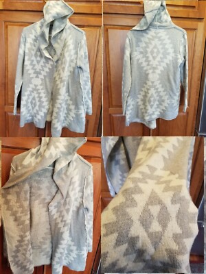 Woven Heart Sweater Aztec Open Front Oversized Cardigan Hoodie