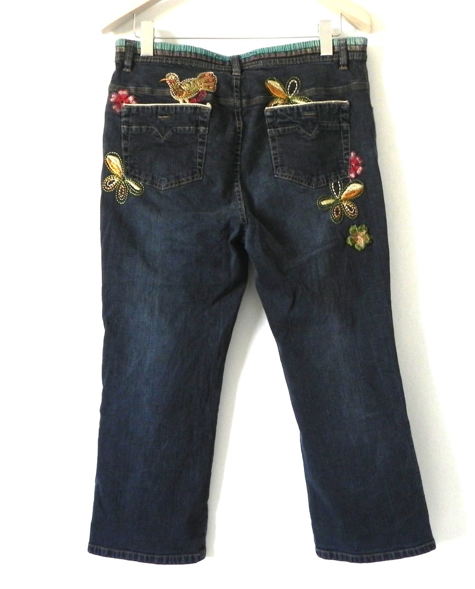 Zion Jeans Series 06-07 Pants Blue Embroidery Trim Capri Zion Jeans Series 06-07 Pants Blue Embroidery Trim Capri