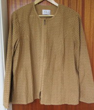 Unusual Ladies Elvi Brown Suede Type Jacket With Cut Out Pattern Size 18