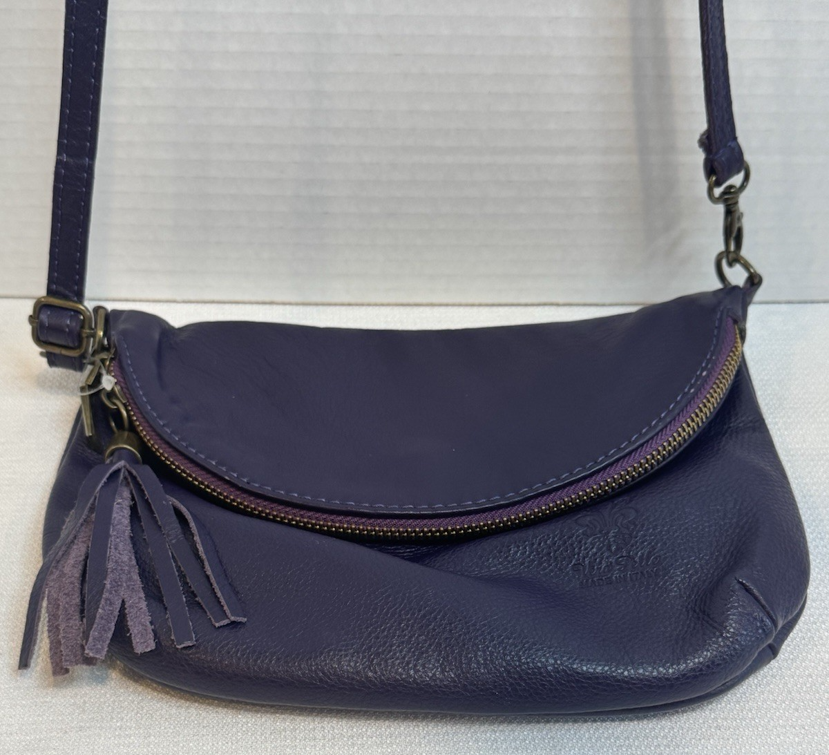 Borse in Pelle Vera Pelle Made in Italy Soft Leather Crossbody Purse, Purple
