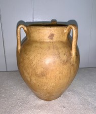 Antique Art Pottery Vase-3 Handles-Mustard Yellow Glaze-Redware?