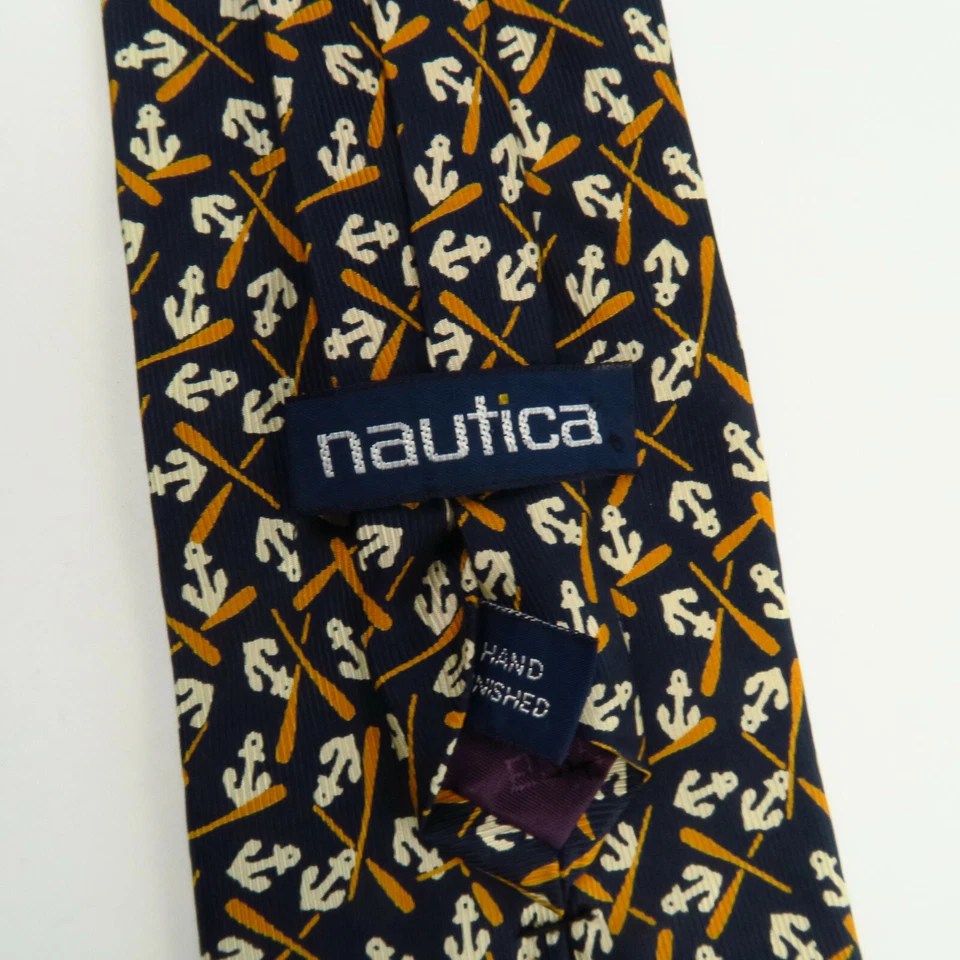 Nautica Hombres Náutico Azul Seda Cuello Corbata Anclas Remos 59"x3.75" Barcos Dorados Foto 3 de 4