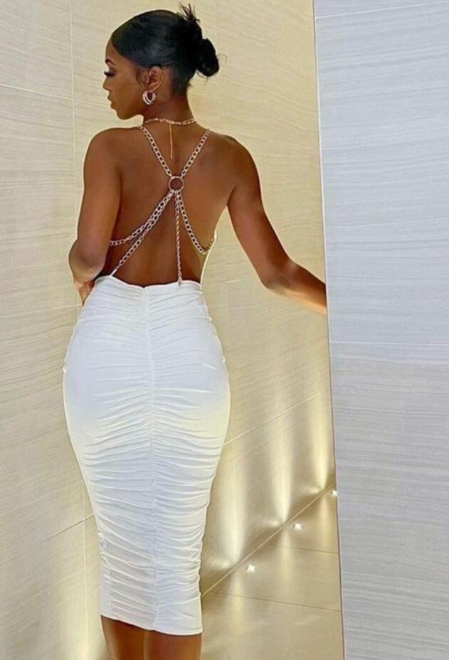 white backless dress with chains Women's New Solid Color Sleeveless Chain Sold By:1 Each Sleeveless Occasions wedding dress with slit Tiered Maxi Dress Sewing