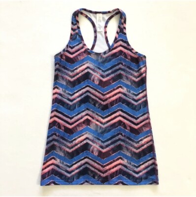 Ivivva KeepUrCool Racer Racerback Tank Pink Blue Zig Zag Print Lululemon Girl 14
