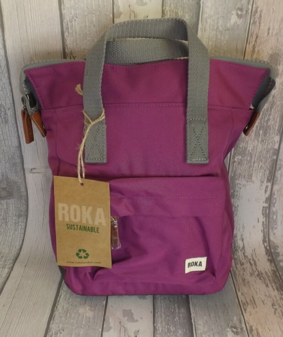 Bolso Mochila Roka London Bantry B Pequeño Violeta Lona Reciclada. Nuevo con etiquetas.