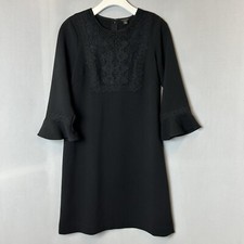 Ann Taylor Dress Womens 8 Petite Black Mini Shift 3/4 Bell Sleeve Lace Yoke