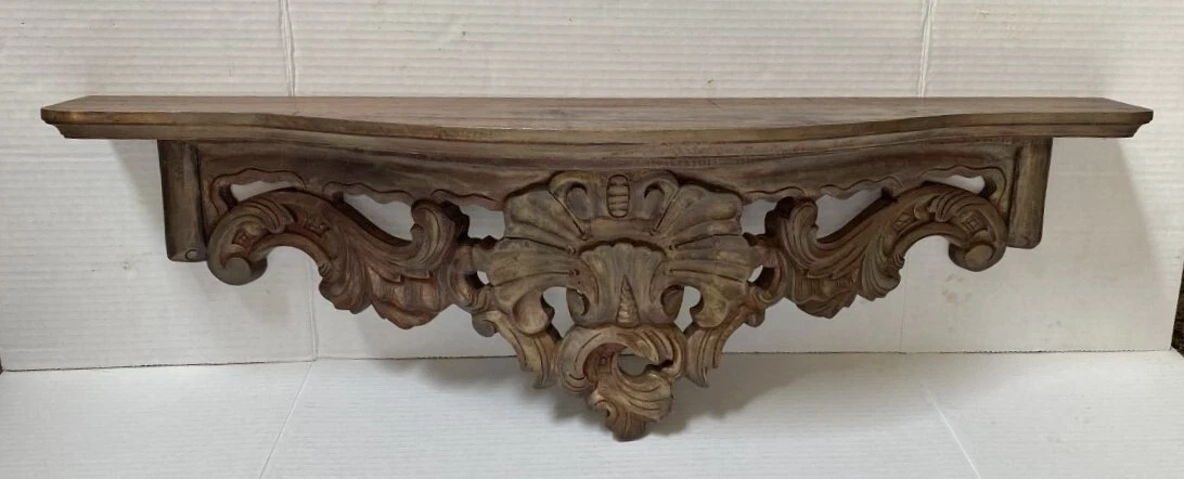 Carved wood cheap floating shelf