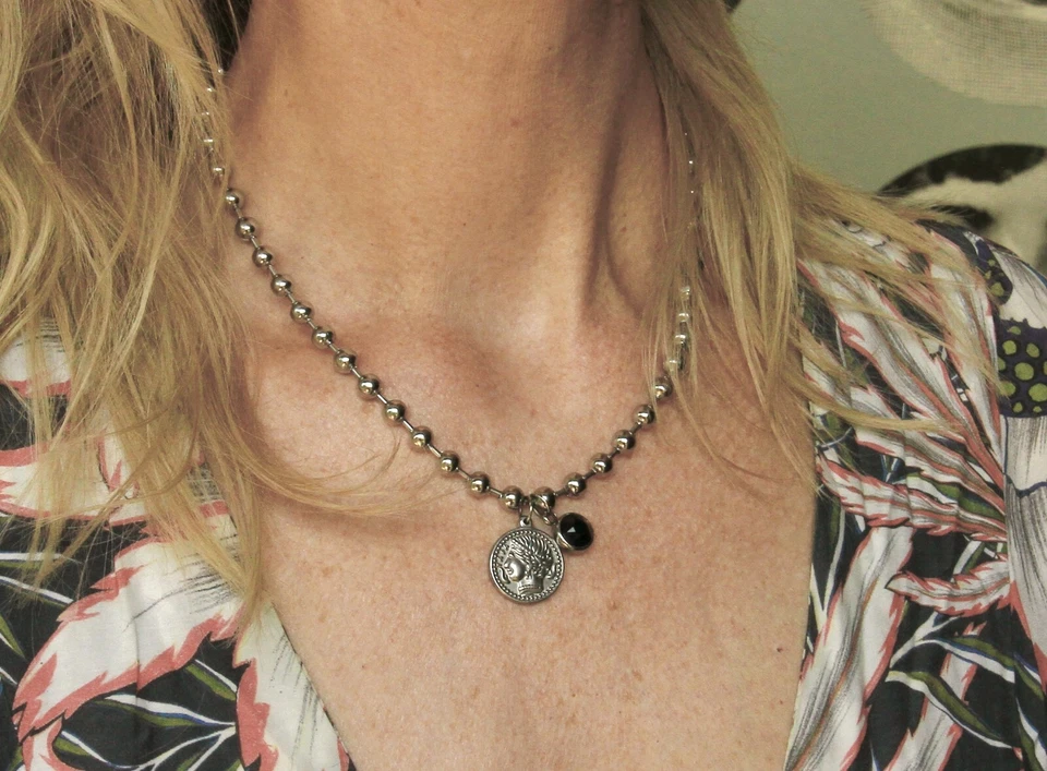 Halskette Edelstahl Münze Kugel wasserfest massiv Geschenkidee Frau Freundin - Bild 4 von 4