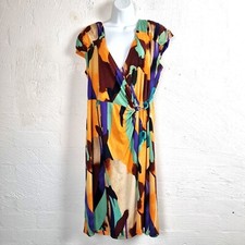 ALFANI Womens Wrap Dress Size L Multicoloured Stretch Knit Cap Sleeve V-Neck