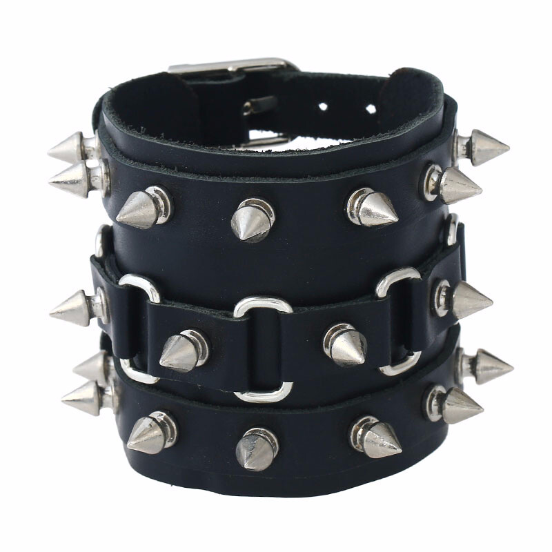 Gothic Punk Rock Skull & Spikes Leather Cuff Bracelet