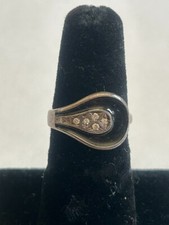 VTG Sterling Silver .925 Handmade w/Black Enamel 5 Crystals Women Ring Sz.6.5