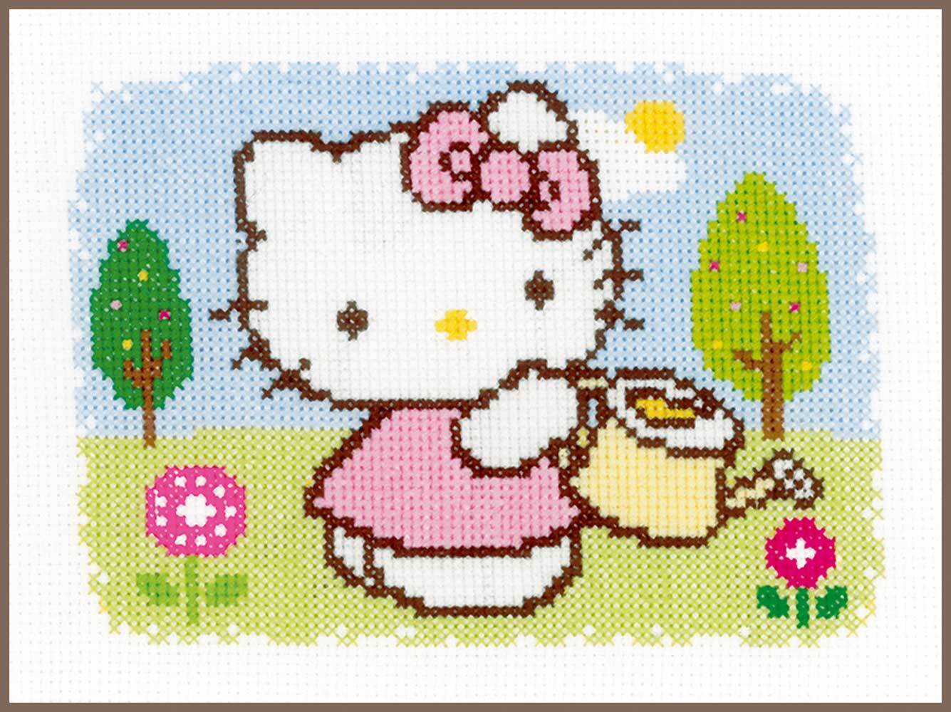 Vervaco counted cross stitch kit ""Hello Kitty Spring"", 18x13cm, DIY