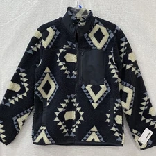 Sonoma Sherpa Jacket  Men's Small  Full Zip Geometric Aztec Blue Lined Pockets