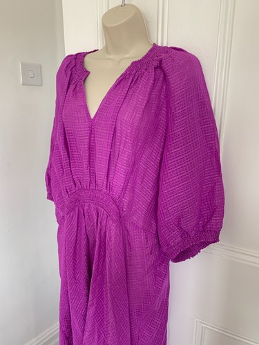 Jigsaw Silk Linen Gauze Lilac (Pink Orchid) Midi Dress UK 16. BNWT £320 rrp - Picture 2 of 5