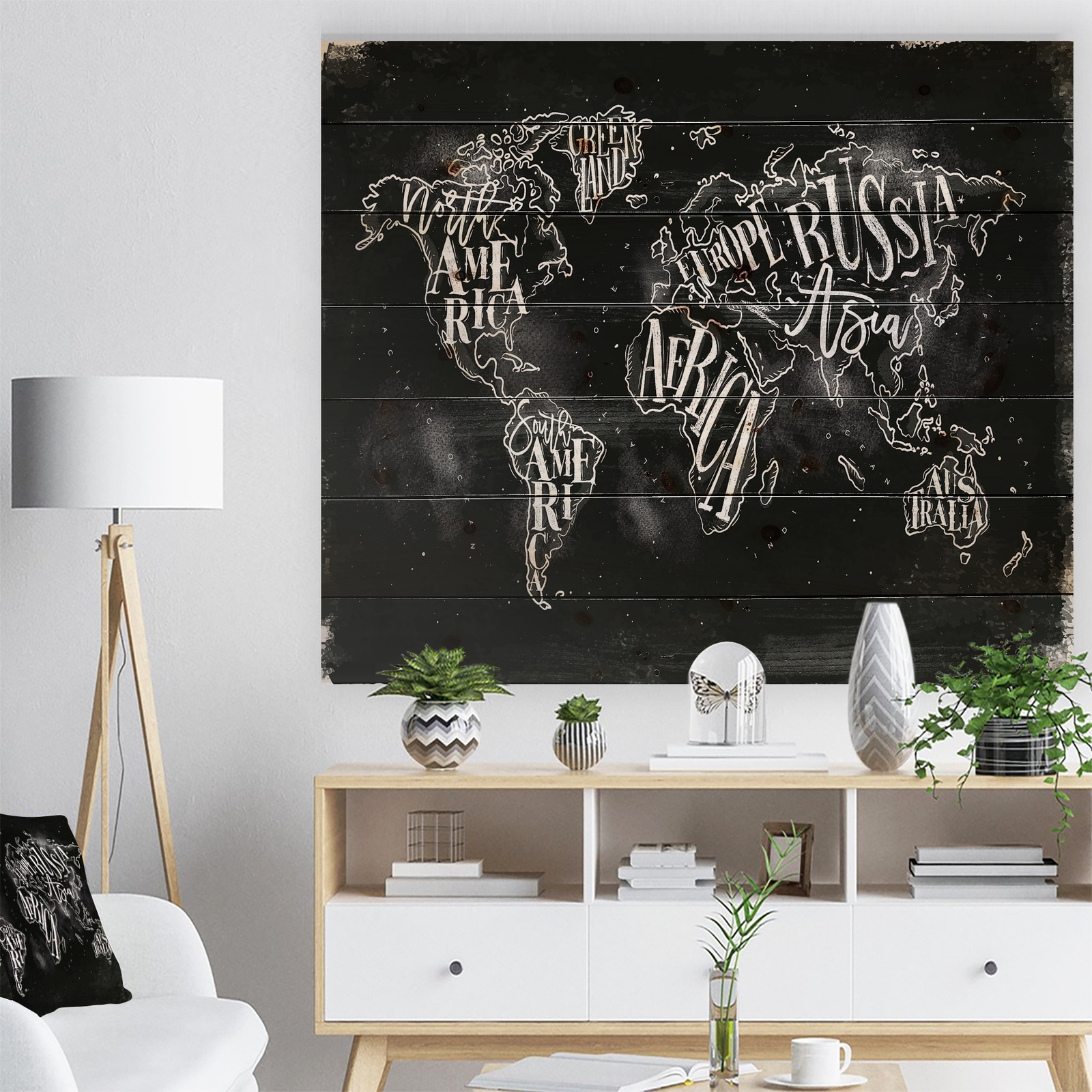 Designart 'Vintage Chalk Worldmap' Maps Print on Natural  Small