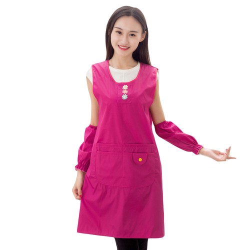 Women Kitchen Dining Cooking Apron Set Waterproof Oil-proof Aprons Cuff Sleeves - Picture 5 of 14