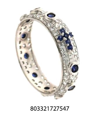 Rosenkranz Ring 925 Silber Zirkonia Brillanten Weiß Blau Rhodiniert Allergiker