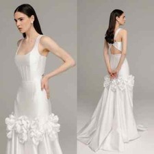 Satin Flower Evening Dresses Pleat Graduation A-line Square Collar Prom Gowns