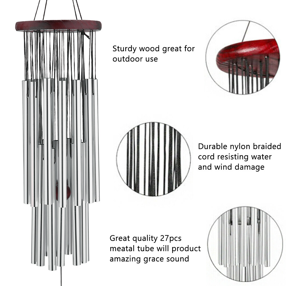Large Deep Tone Outdoor Wind Chimes 27 Metal Tube Hanging Decor Garden