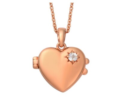 Echt Diamant Stern Herz Medaillon Anhänger mit Kette in Roségold Overlay Silber