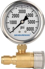 MEASUREMAN 2-1/2" Pressure Washer Gauge, Gauge Kit, 3/8 0-6000 PSI 