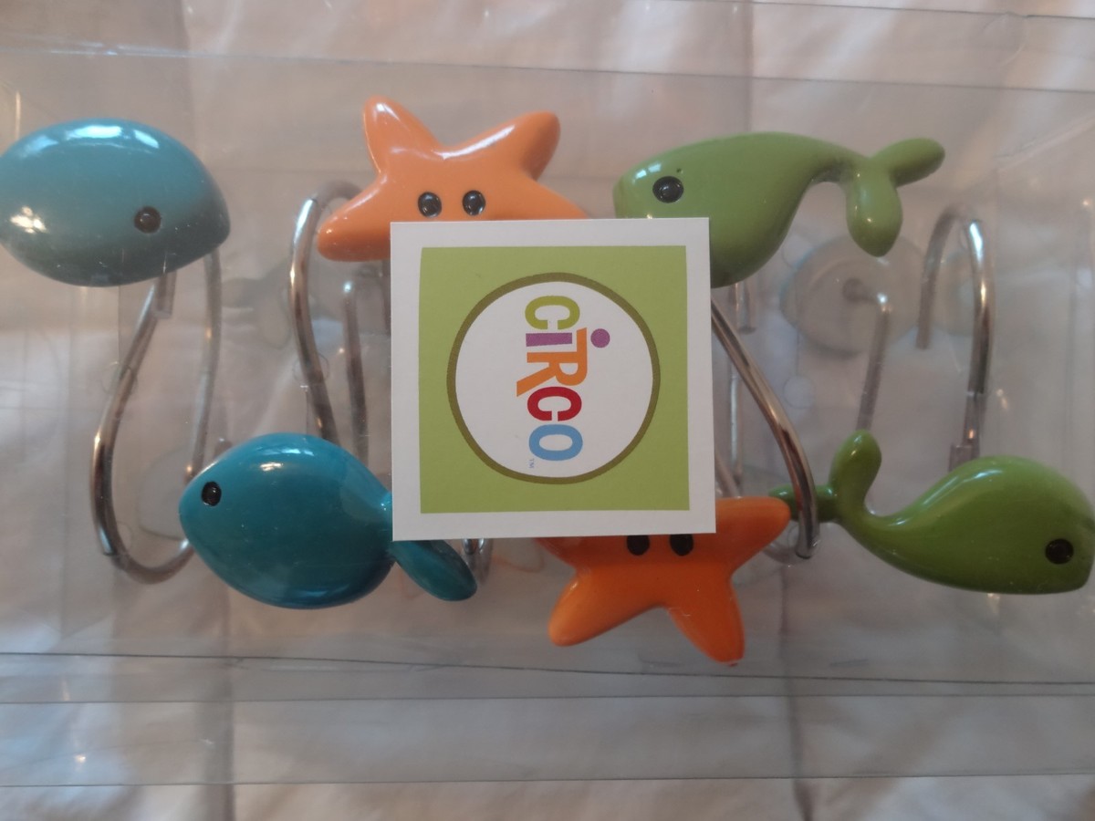 circo fish shower hooks Circo Under the Sea Life Shower Curtain Set Hooks Rug Trash Bath Mat Fish  Pirate