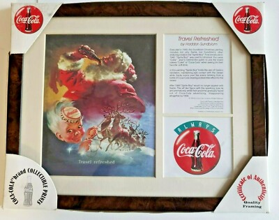 1998 Coca Cola Haddon Sundblom Travel Refreshed Santa & Sprite Boy Framed Print