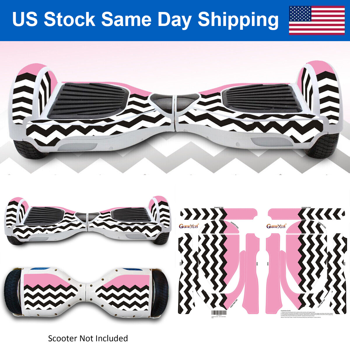 Pink Chevron Vinyl Stickers Decal for Self-Balancing Electric Scooter Hoverboard
