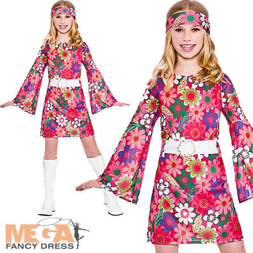 Retro Gogo Mädchen 60er 70er Kinder Hippie Kostüm Kinder Hippie 60s Kostüm - Bild 1 von 4