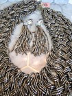 Large Runway GUNMETAL Woven Bead COLLAR NECKLACE & EARRING SET 19.5"L & 3.25"L — photo 1