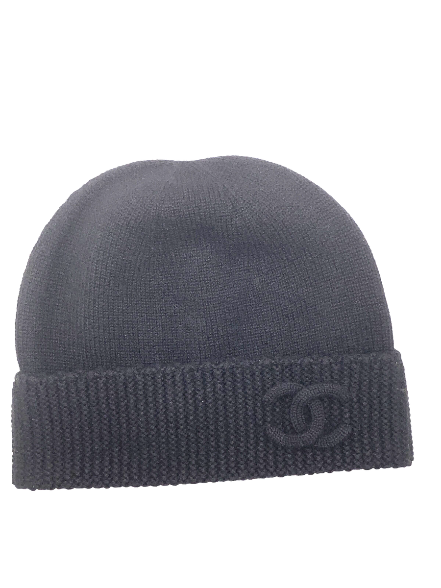 Authentic Chanel Black Beanie Hat CC logo Brand New | eBay