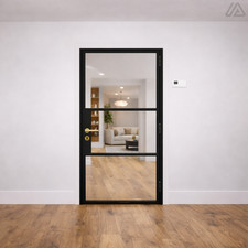 Single Hinged Aluminium Black Internal Door Crittall Style