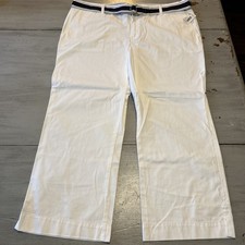 NWT Tommy Hilfiger Cropped White Nautical Preppy Dana Fit Pants Sz 16 Belt Y2K