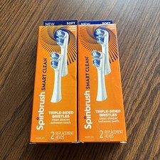 2 Spinbrush Smart Clean Triple-Sided Bristles SOFT 4 Replacement Heads Total