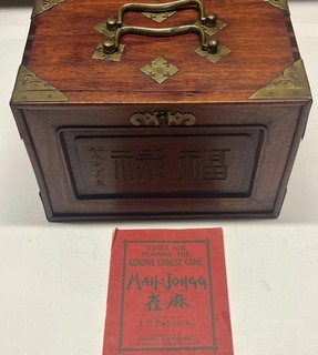 Parkers Brothers Mah Jongg Box Set W/Bone &Bamboo Tiles Betting Sticks1920s.