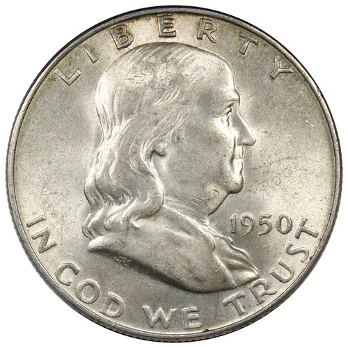 1950-D Franklin Half Dollar BU+ Uncirculated Better Date FULL BELL LINES A2865